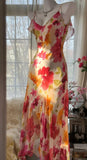 Spaghetti Straps Sheath Print Chiffon Prom Dresses Formal Evening Gowns HZ1024
