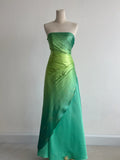 Gradient Green Strapless A-Line Satin Long Prom Dresses Vintage Formal Evening Gowns HZ1024