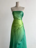 Gradient Green Strapless A-Line Satin Long Prom Dresses Vintage Formal Evening Gowns HZ1024