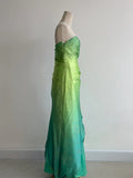 Gradient Green Strapless A-Line Satin Long Prom Dresses Vintage Formal Evening Gowns HZ1024