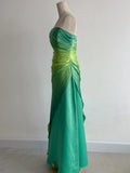 Gradient Green Strapless A-Line Satin Long Prom Dresses Vintage Formal Evening Gowns HZ1024