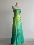 Gradient Green Strapless A-Line Satin Long Prom Dresses Vintage Formal Evening Gowns HZ1024