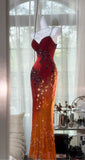 Ombre Spaghetti Straps Bodycon Chiffon Beading Long Prom Dresses Formal Evening Gowns HZ1024