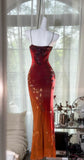 Ombre Spaghetti Straps Bodycon Chiffon Beading Long Prom Dresses Formal Evening Gowns HZ1024