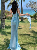 Blue Sweetheart Mermaid Chiffon Summer Dress HZ1024