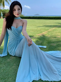 Blue Sweetheart Mermaid Chiffon Summer Dress HZ1024