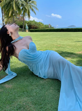 Blue Sweetheart Mermaid Chiffon Summer Dress HZ1024