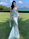 Blue Sweetheart Mermaid Chiffon Summer Dress HZ1024