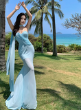 Blue Sweetheart Mermaid Chiffon Summer Dress HZ1024