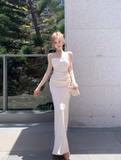 Apricot Spaghetti Straps Mermaid Satin Party Dress HZ1024