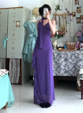 Purple Spaghetti Straps Sheath Chiffon Ruffle Party Dress Y2K Formal Evening Gowns HZ1024
