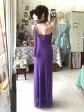 Purple Spaghetti Straps Sheath Chiffon Ruffle Party Dress Y2K Formal Evening Gowns HZ1024