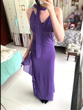 Purple Spaghetti Straps Sheath Chiffon Ruffle Party Dress Y2K Formal Evening Gowns HZ1024