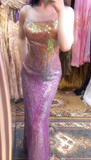 Gold Spaghetti Straps Sheath Sequin Long Prom Dresses Formal Evening Gowns HZ1024