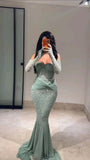 Mint Green Sweetheart Mermaid Chiffon Long Prom Dresses Formal Evening Gowns with Appliques HZ1024