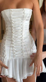 White Strapless Bodycon Satin Chiffon Homecoming Dresses Short Prom Dresses HZ1024