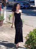 Sequined V-Neck Suspender Mermaid Maxi Dress HZ1024