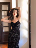 Sequined V-Neck Suspender Mermaid Maxi Dress HZ1024