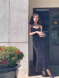 Sequined V-Neck Suspender Mermaid Maxi Dress HZ1024