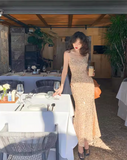 Sequined V-Neck Suspender Mermaid Maxi Dress HZ1024