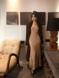 Sequined V-Neck Suspender Mermaid Maxi Dress HZ1024