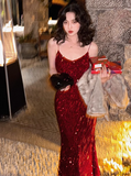 Sequined V-Neck Suspender Mermaid Maxi Dress HZ1024