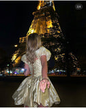 Yellow Square Neck A-Line Satin Homecoming Dresses Short Sleeves Prom Dresses HZ1024