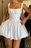 White Square Neck A-Line Satin Homecoming Dresses Elegant Short Prom Dresses HZ1024