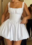 White Square Neck A-Line Satin Homecoming Dresses Elegant Short Prom Dresses HZ1024