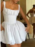 White Square Neck A-Line Satin Homecoming Dresses Elegant Short Prom Dresses HZ1024