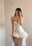 White Sweetheart A-Line Satin Hi-Lo Prom Dresses Homecoming Dresses HZ1024