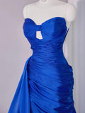 Royal Blue Sweetheart Neck Sheath Satin Long Prom Dresses Formal Evening Gowns with Slits HZ1024