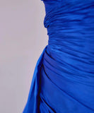 Royal Blue Sweetheart Neck Sheath Satin Long Prom Dresses Formal Evening Gowns with Slits HZ1024