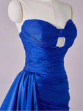 Royal Blue Sweetheart Neck Sheath Satin Long Prom Dresses Formal Evening Gowns with Slits HZ1024