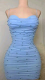Mint Green Spaghetti Straps Bodycon Beaded Chiffon Short Prom Dresses Homecoming Dresses HZ1024