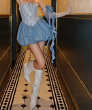 Blue Strapless A-Line Satin Short Prom Dresses Homecoming Dresses HZ1024