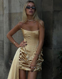 Yellow Spaghetti Straps Sheath Satin Short Prom Dresses Homecoming Dresses HZ1024