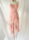 Spaghetti Straps Sheath Chiffon Beaded Short Prom Dresses Blush Pink Evening Gowns HZ1024