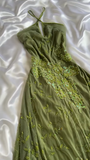 Green Halter Sheath Chiffon Beaded Short Prom Dresses with Appliques Vintage Party Dress HZ1024