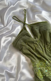 Green Halter Sheath Chiffon Beaded Short Prom Dresses with Appliques Vintage Party Dress HZ1024