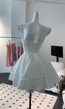 White Square Neck A-Line Satin Short Prom Dresses Homecoming Dresses HZ1024