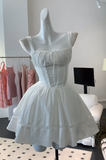 White Square Neck A-Line Satin Short Prom Dresses Homecoming Dresses HZ1024