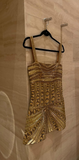 Gold Spaghetti Straps Bodycon Beaded Short Prom Dresses Homecoming Dresses HZ1024