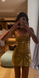 Gold Spaghetti Straps Bodycon Beaded Short Prom Dresses Homecoming Dresses HZ1024