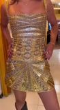 Gold Spaghetti Straps Bodycon Beaded Short Prom Dresses Homecoming Dresses HZ1024