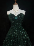 Dark Green Sweetheart Neck A-Line Sequin Short Prom Dresses Homecoming Dresses HZ1024