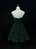 Dark Green Sweetheart Neck A-Line Sequin Short Prom Dresses Homecoming Dresses HZ1024