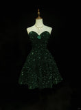Dark Green Sweetheart Neck A-Line Sequin Short Prom Dresses Homecoming Dresses HZ1024