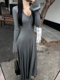 style V-neck long-sleeved knitted dress HZ1024