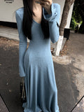 style V-neck long-sleeved knitted dress HZ1024
